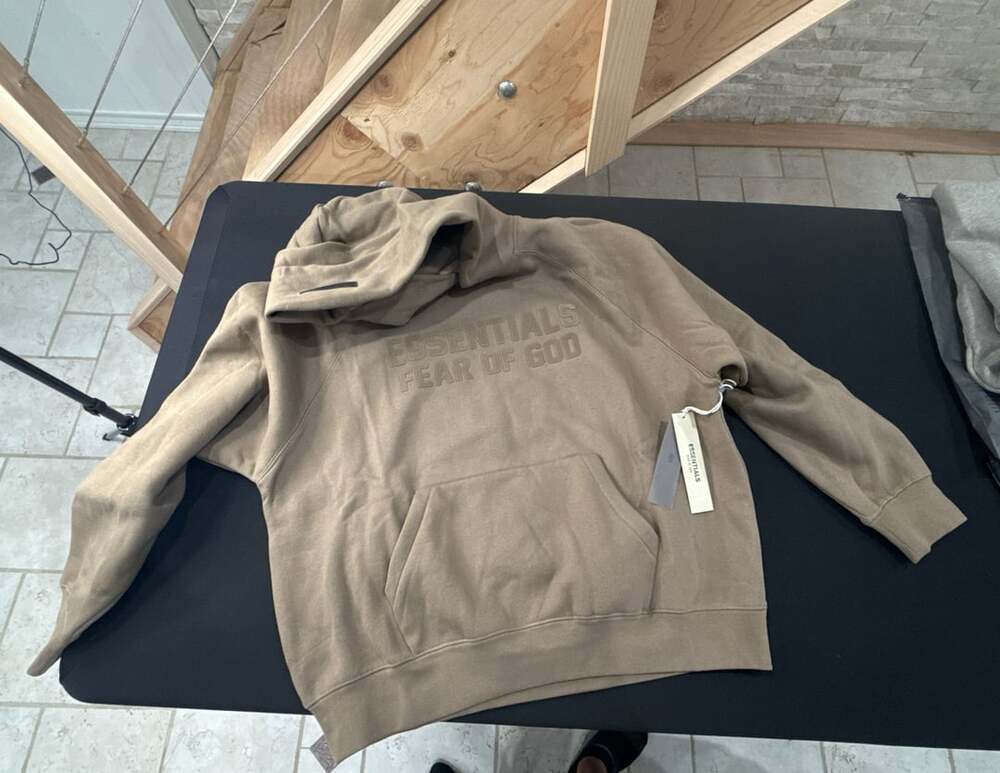 Fear of God Essentials Logo-Print Hoodie Wood Brown New WITH TAGS